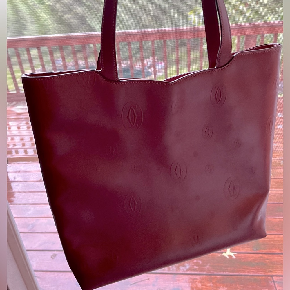 CARTIER Happy Birthday Bordeaux Red  Leather tote with suade  interior